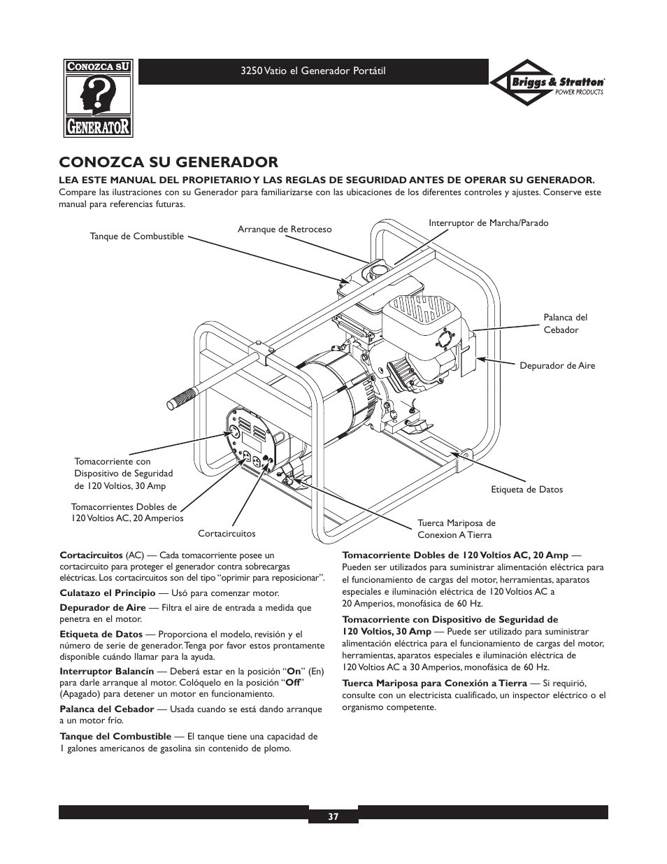 Conozca su generador | Briggs & Stratton 1653 User Manual | Page 37 / 48