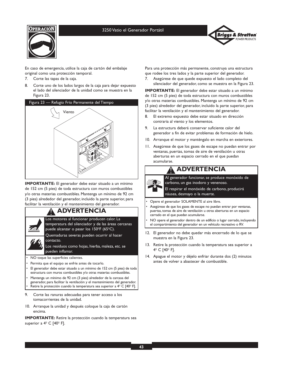 Advertencia | Briggs & Stratton 1653 User Manual | Page 43 / 48