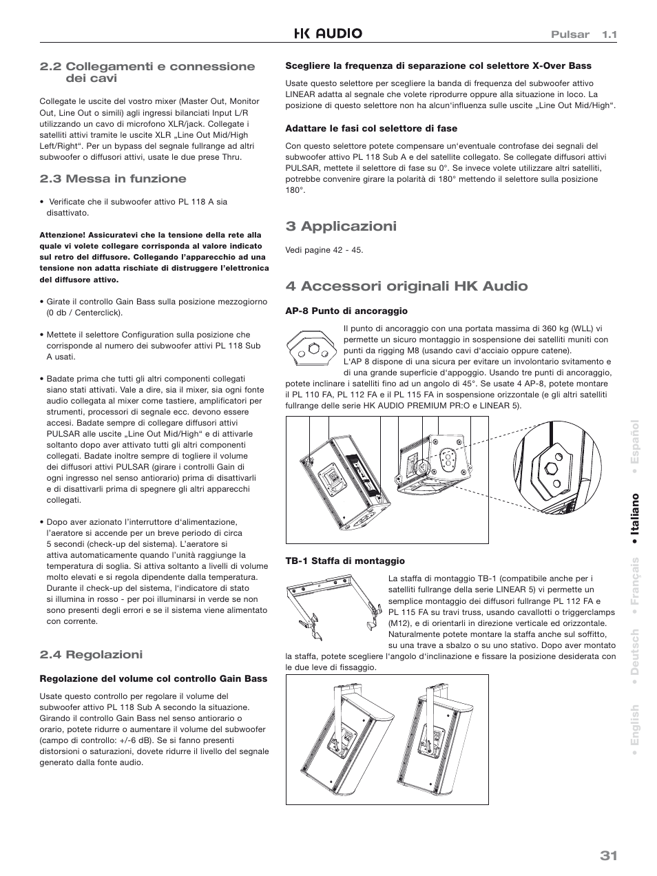 3 applicazioni, 4 accessori originali hk audio | HK Audio PL 118 Sub A User Manual | Page 31 / 48