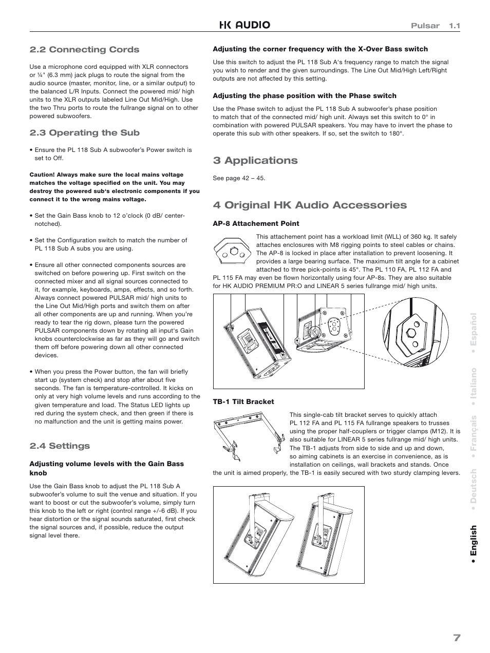 3 applications, 4 original hk audio accessories | HK Audio PL 118 Sub A User Manual | Page 7 / 48