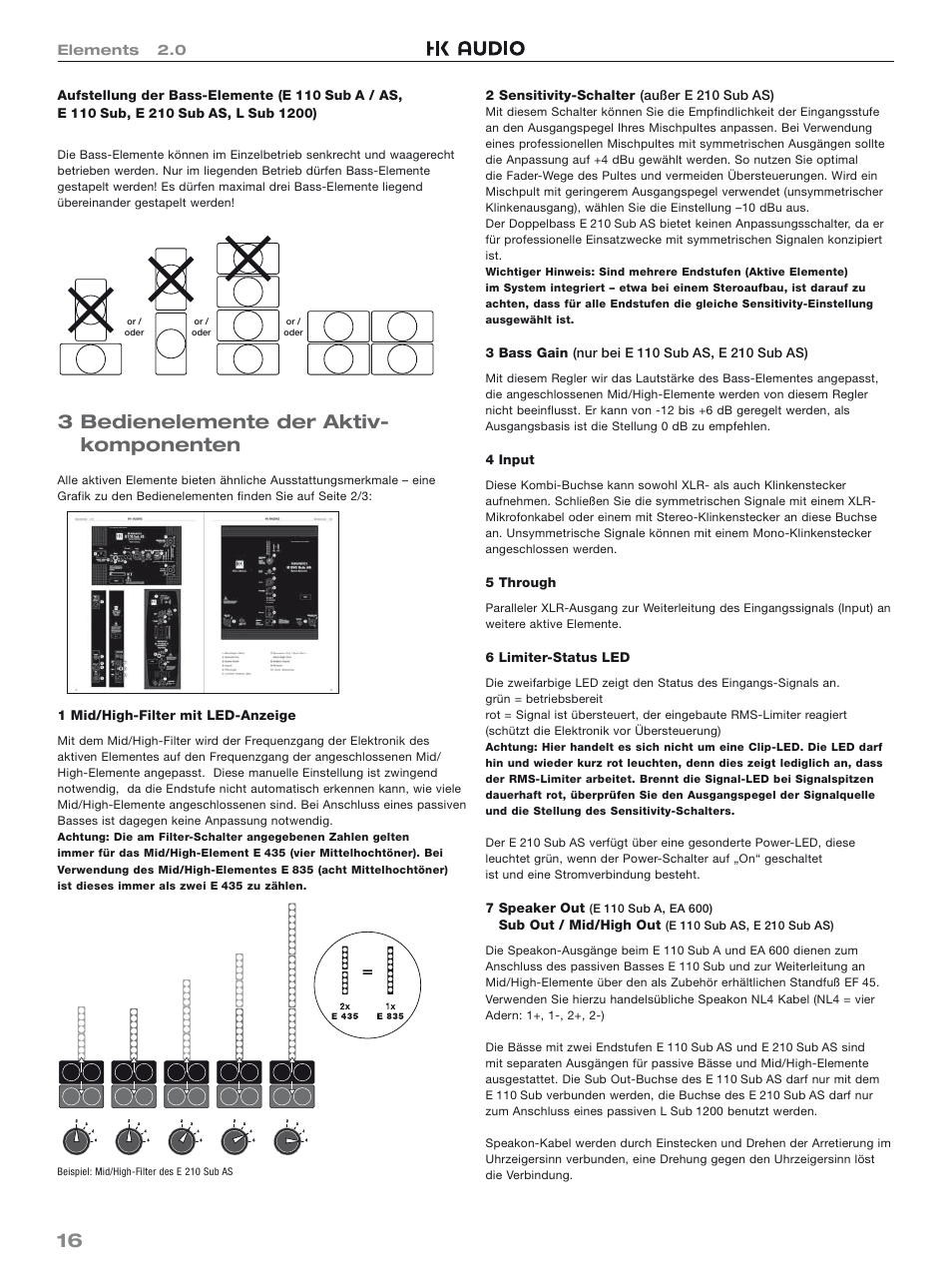 3 bedienelemente der aktiv- komponenten | HK Audio Top Add-on User Manual | Page 16 / 48