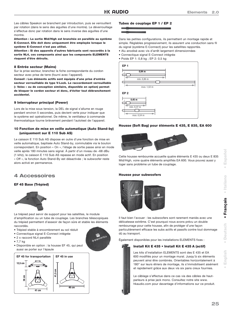 4 accessoires, English • deutsch • français • italiano • español | HK Audio Top Add-on User Manual | Page 25 / 48