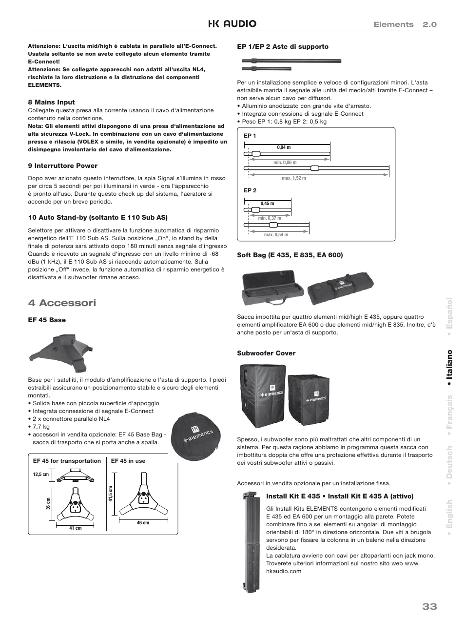 4 accessori, English • deutsch • français • italiano • español | HK Audio Top Add-on User Manual | Page 33 / 48