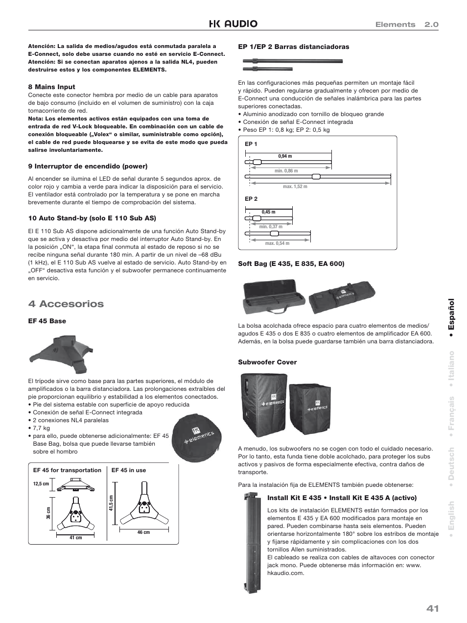 4 accesorios, English • deutsch • français • italiano • español | HK Audio Top Add-on User Manual | Page 41 / 48