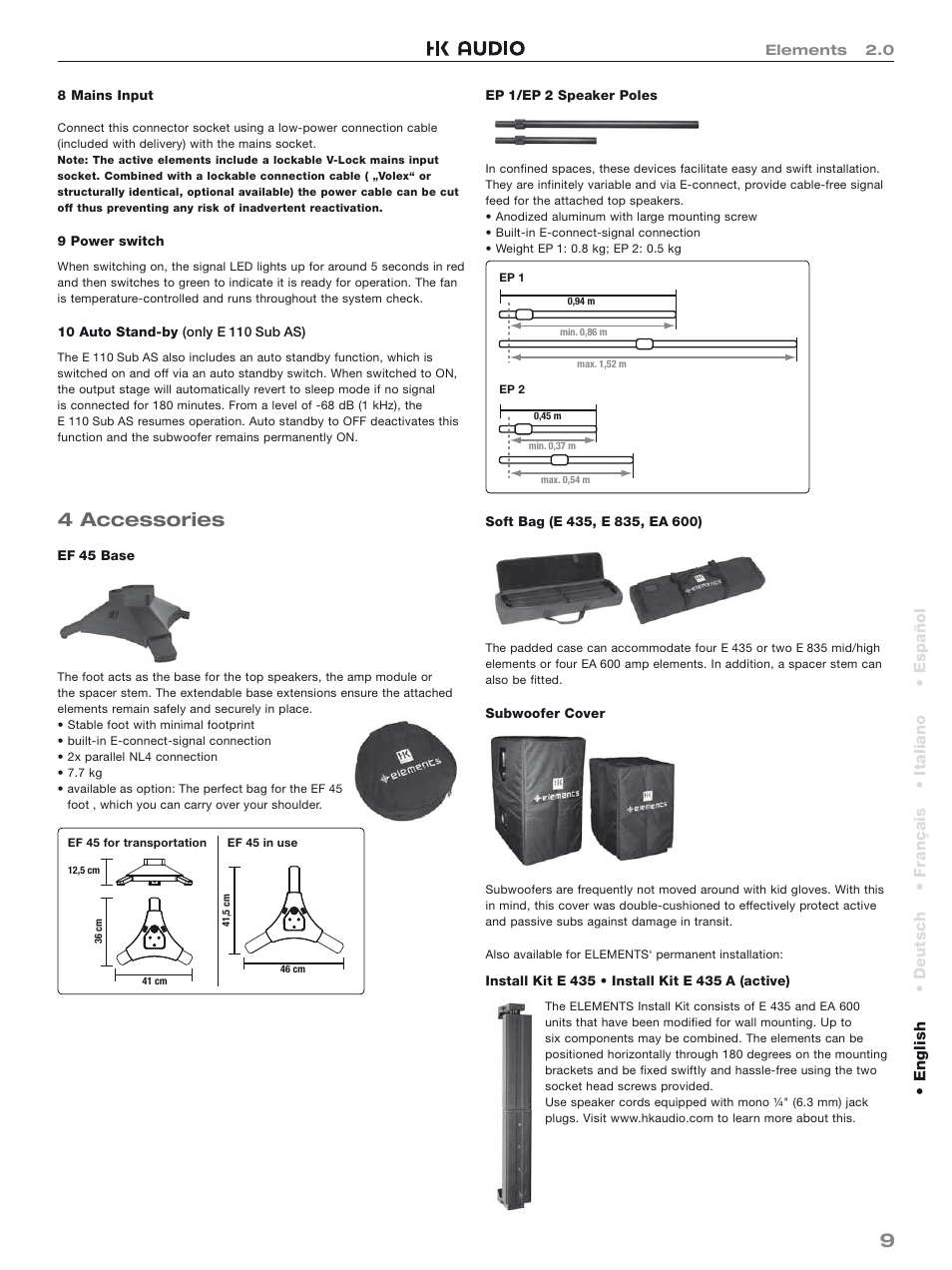 4 accessories, English • deutsch • français • italiano • español | HK Audio Top Add-on User Manual | Page 9 / 48