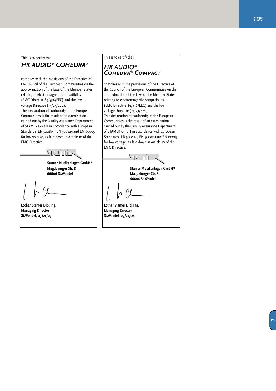 Hk audio, Cohedra, Compact | HK Audio CDR 210 F User Manual | Page 105 / 105