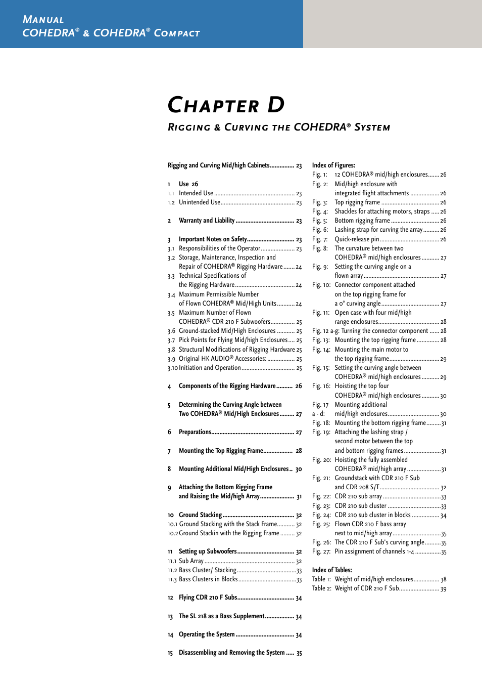 Chapter d, Manual cohedra, Cohedra | Compact, Rigging & curving the cohedra, System | HK Audio CDR 210 F User Manual | Page 22 / 105