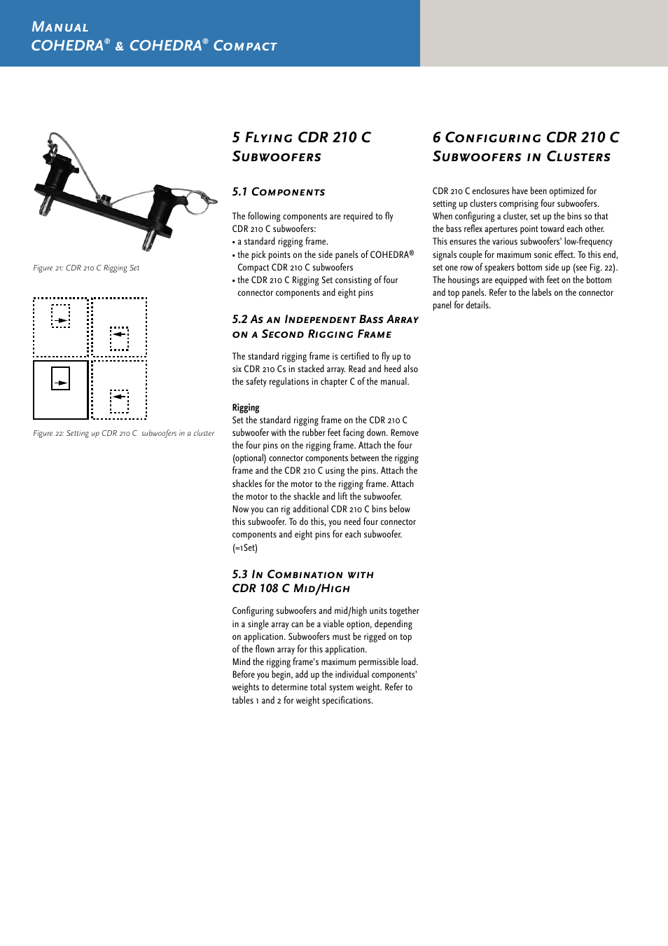 Manual cohedra, Cohedra, Compact | 5 flying cdr 210 c subwoofers, 6 configuring cdr 210 c subwoofers in clusters | HK Audio CDR 210 F User Manual | Page 44 / 105