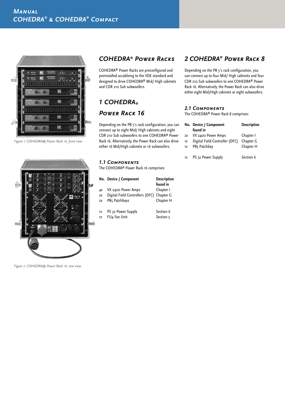 Manual cohedra, Cohedra, Compact | Power racks, 1 cohedra, Power rack 16, 2 cohedra, Power rack 8 | HK Audio CDR 210 F User Manual | Page 82 / 105