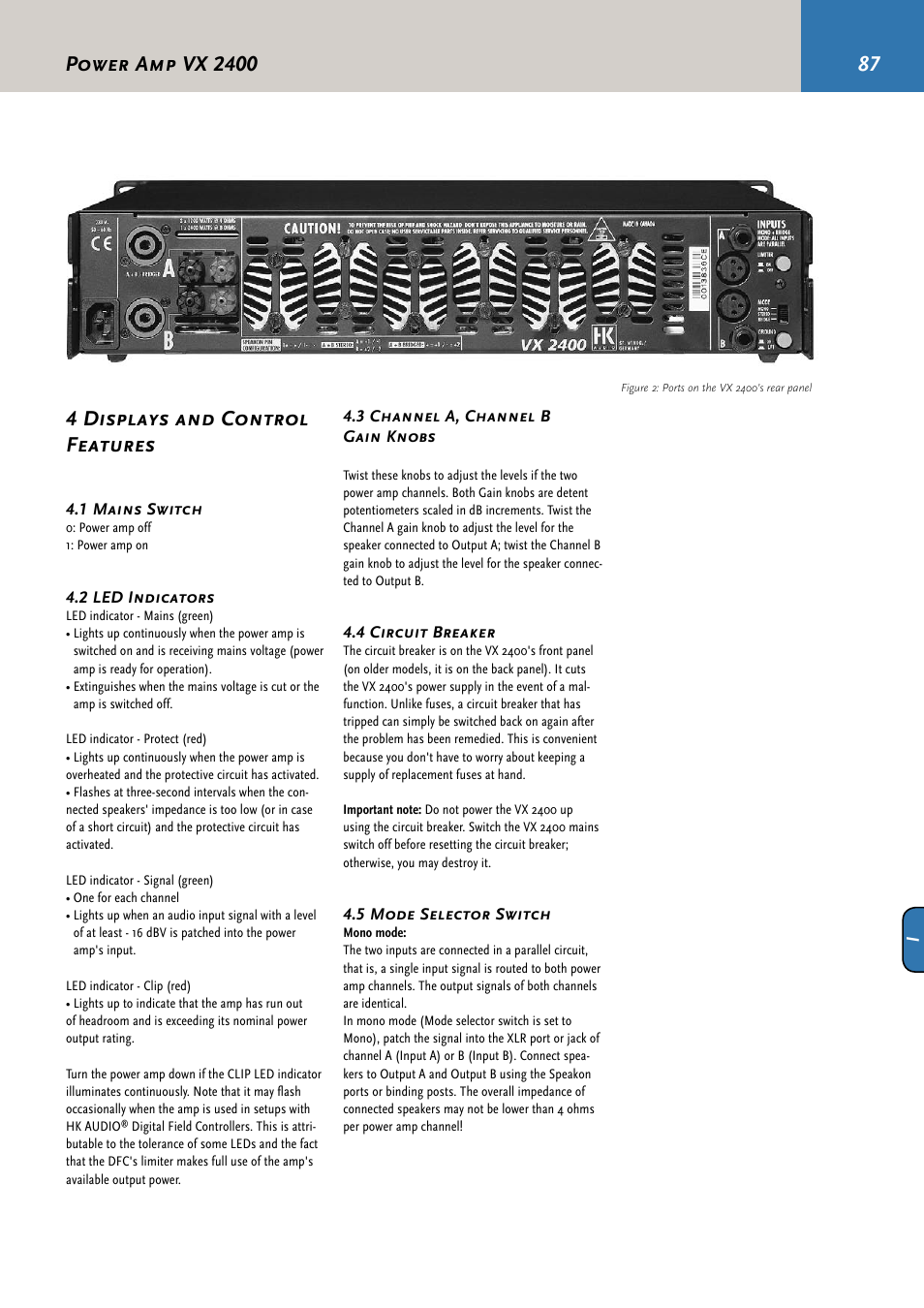 Power amp vx 2400, 4 displays and control features | HK Audio CDR 210 F User Manual | Page 87 / 105