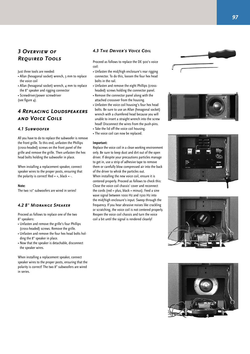 97 3 overview of required tools, 4 replacing loudspeakers and voice coils | HK Audio CDR 210 F User Manual | Page 97 / 105