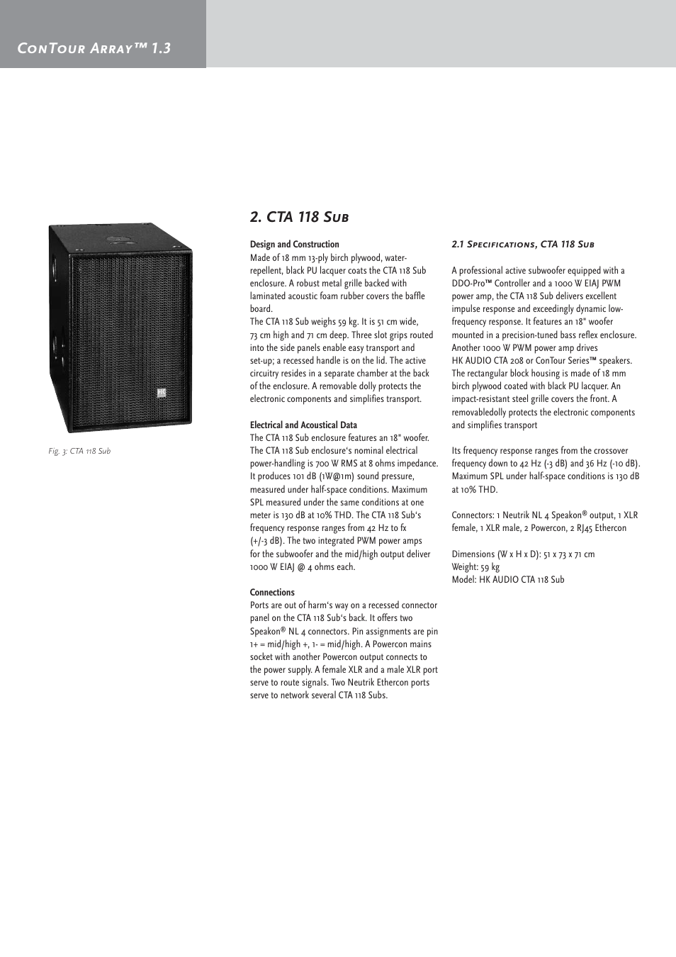 Contour array™ 1.3, Cta 118 sub | HK Audio CTA 208 Mid/High User Manual | Page 10 / 52