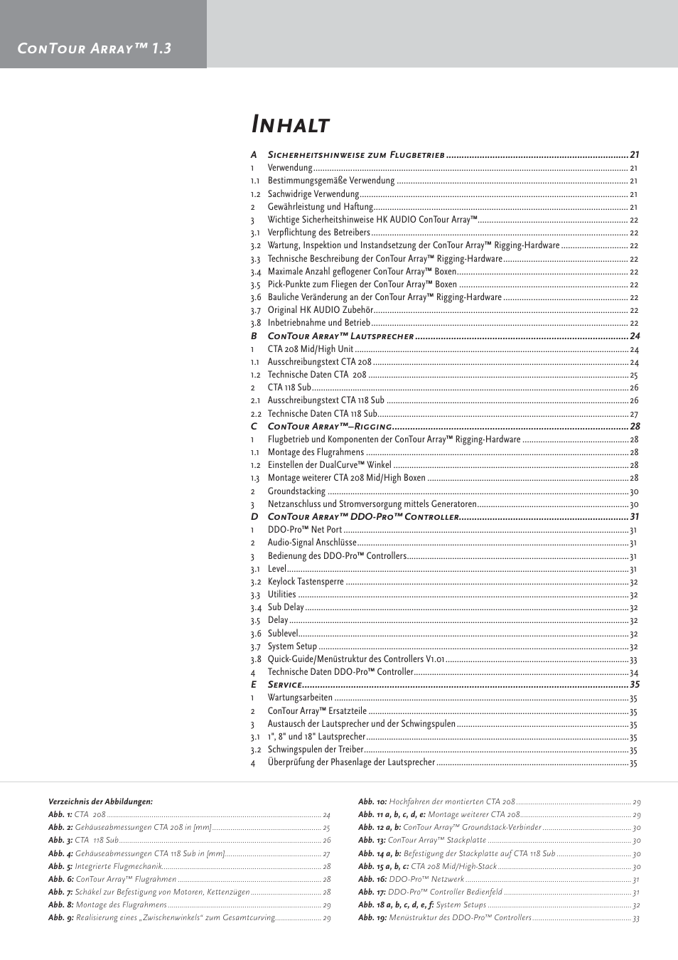 Inhalt, Contour array™ 1.3 | HK Audio CTA 208 Mid/High User Manual | Page 20 / 52