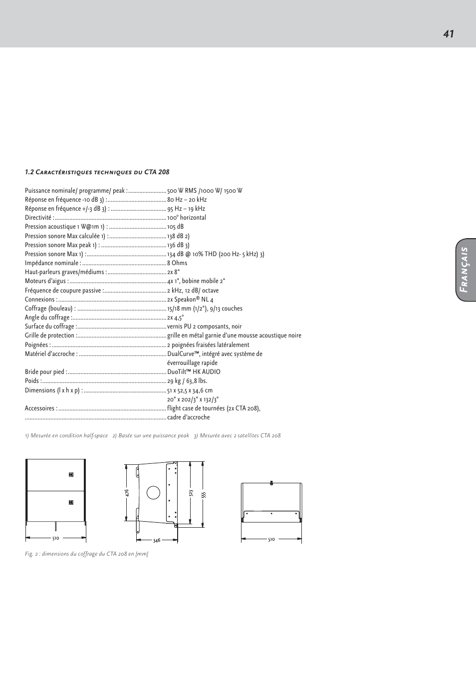 Français | HK Audio CTA 208 Mid/High User Manual | Page 41 / 52