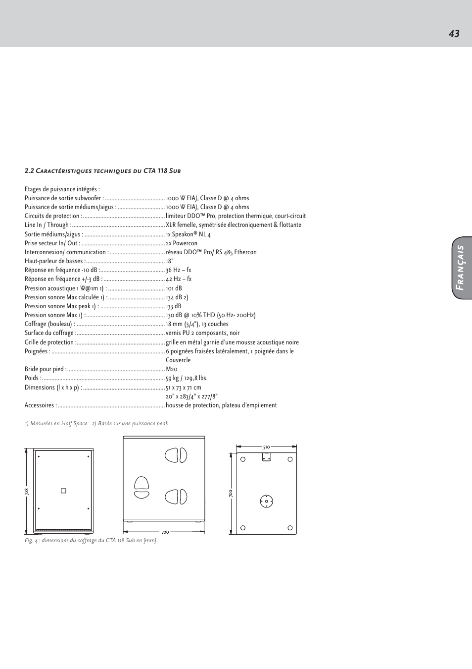 Français | HK Audio CTA 208 Mid/High User Manual | Page 43 / 52