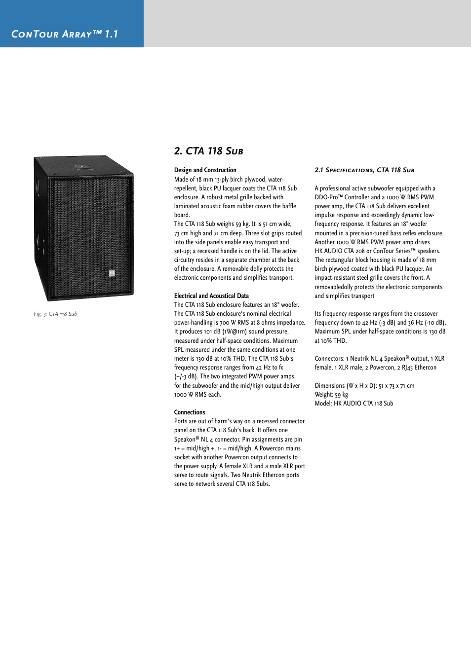 Contour array™ 1.1, Cta 118 sub | HK Audio CTA 118 Sub User Manual | Page 10 / 52