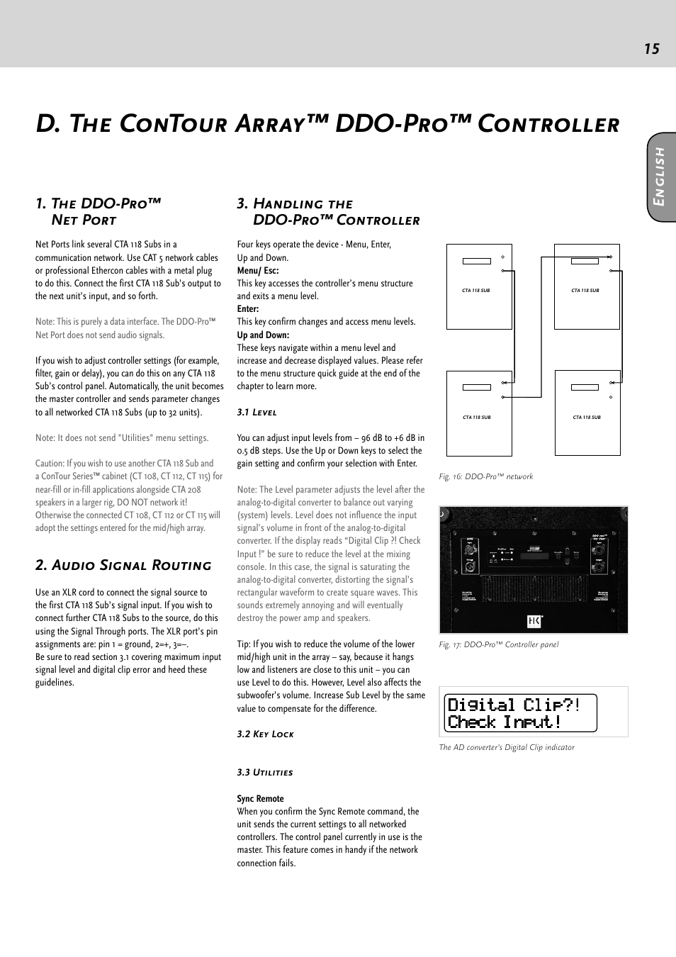 D. the contour array™ ddo-pro™ controller, Audio signal routing, The ddo-pro™ net port | En g li sh 3. handling the ddo-pro™ controller | HK Audio CTA 118 Sub User Manual | Page 15 / 52