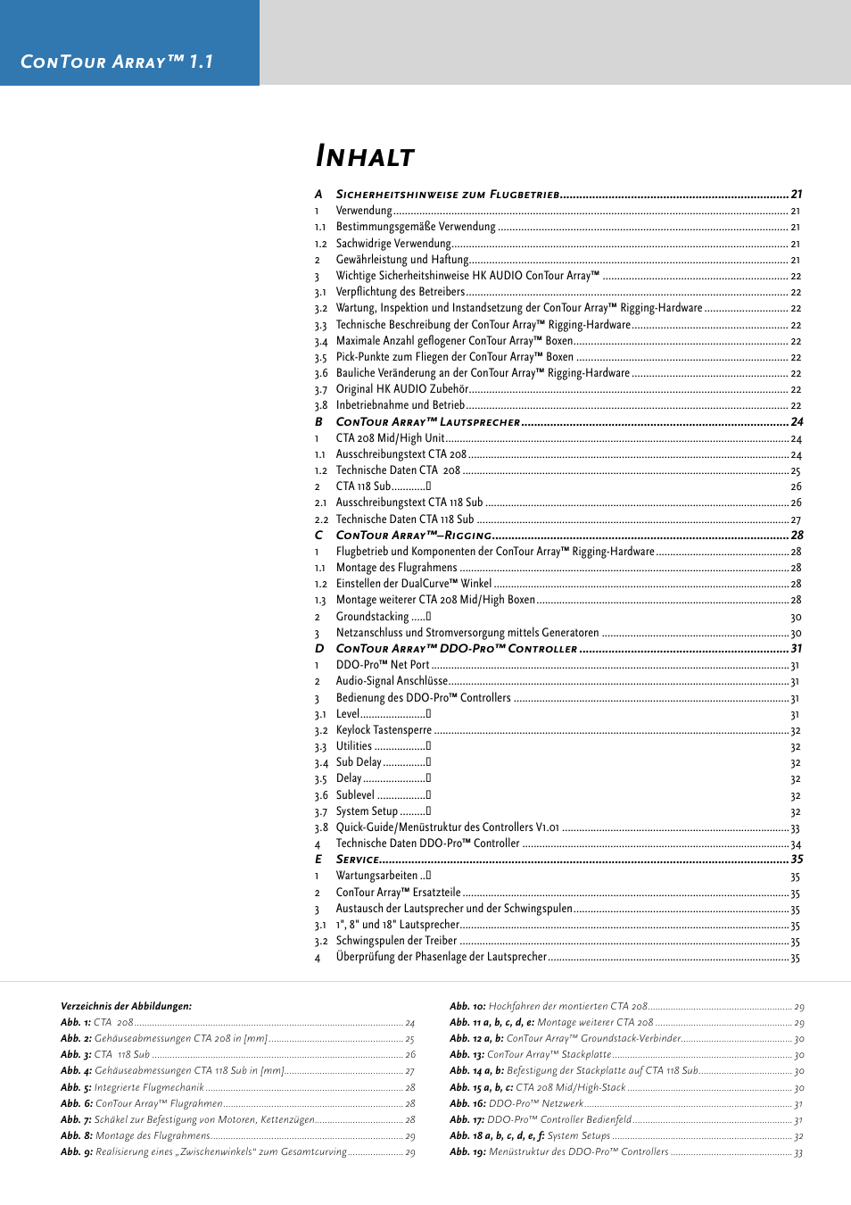 Inhalt, Contour array™ 1.1 | HK Audio CTA 118 Sub User Manual | Page 20 / 52