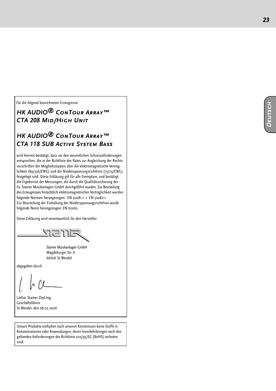 Deu ts ch | HK Audio CTA 118 Sub User Manual | Page 23 / 52