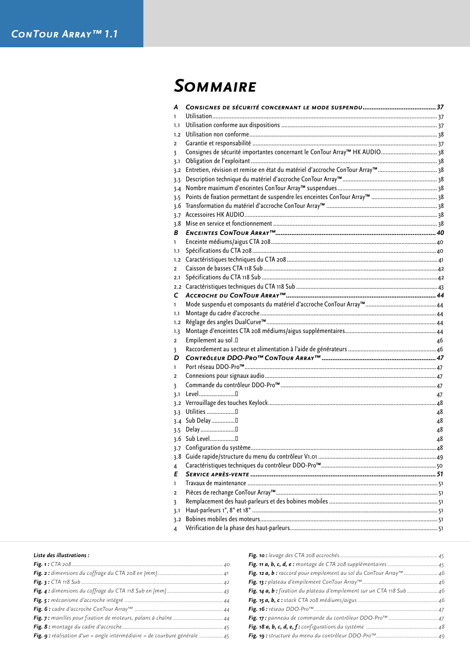 Sommaire, Contour array™ 1.1 | HK Audio CTA 118 Sub User Manual | Page 36 / 52