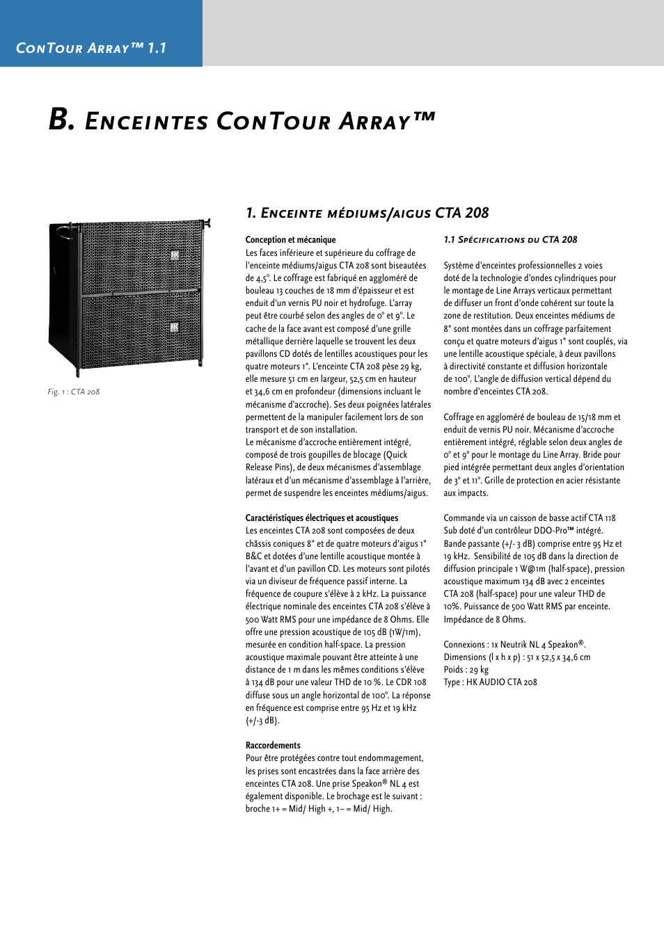 Enceintes contour array, Contour array™ 1.1, Enceinte médiums/aigus cta 208 | HK Audio CTA 118 Sub User Manual | Page 40 / 52