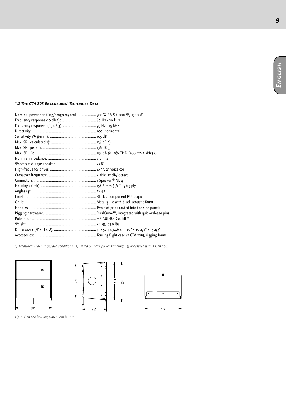 En g li sh en g li sh | HK Audio CTA 118 Sub User Manual | Page 9 / 52