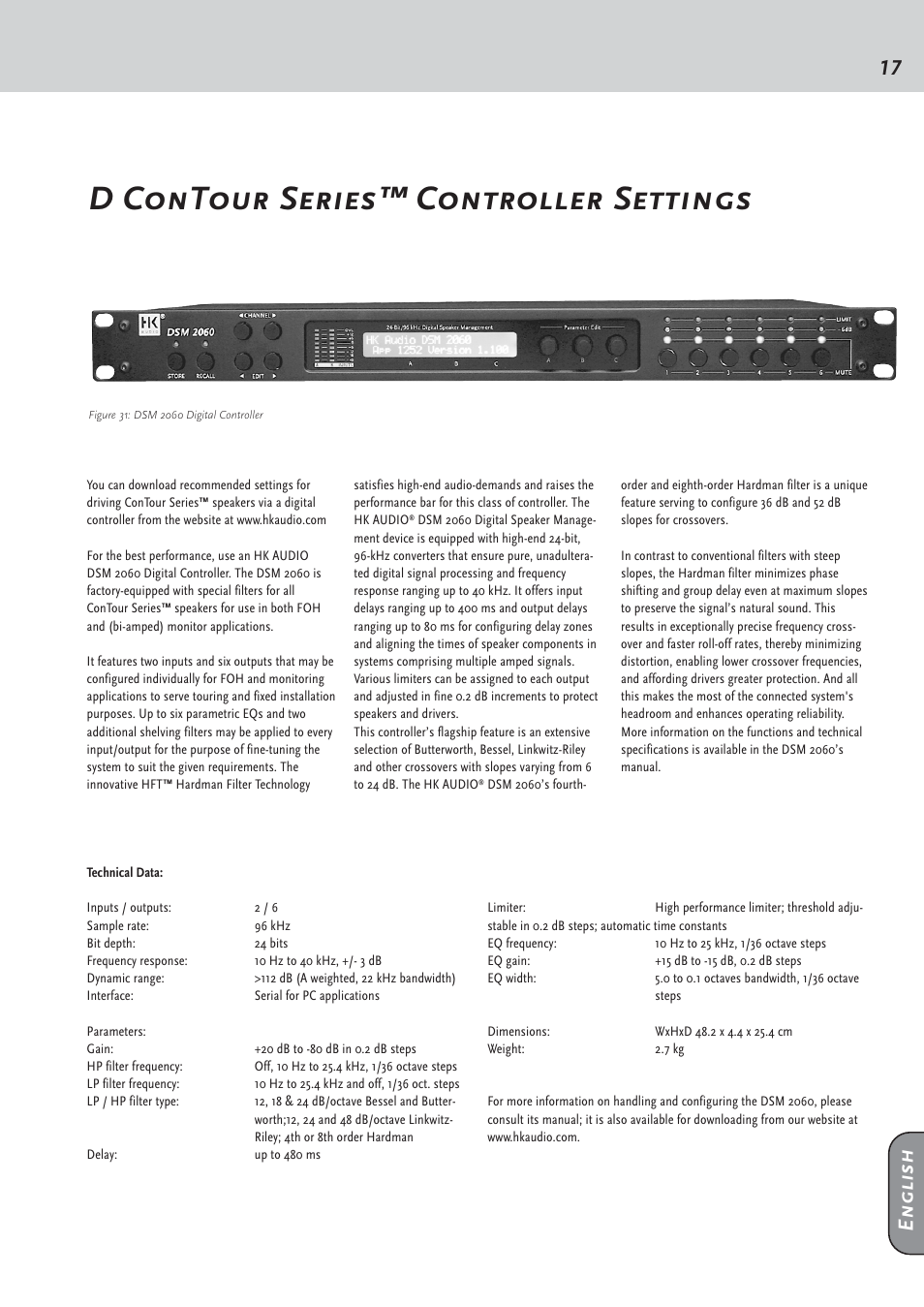 D contour series™ controller settings, 17 english | HK Audio CT 118 Sub User Manual | Page 17 / 20