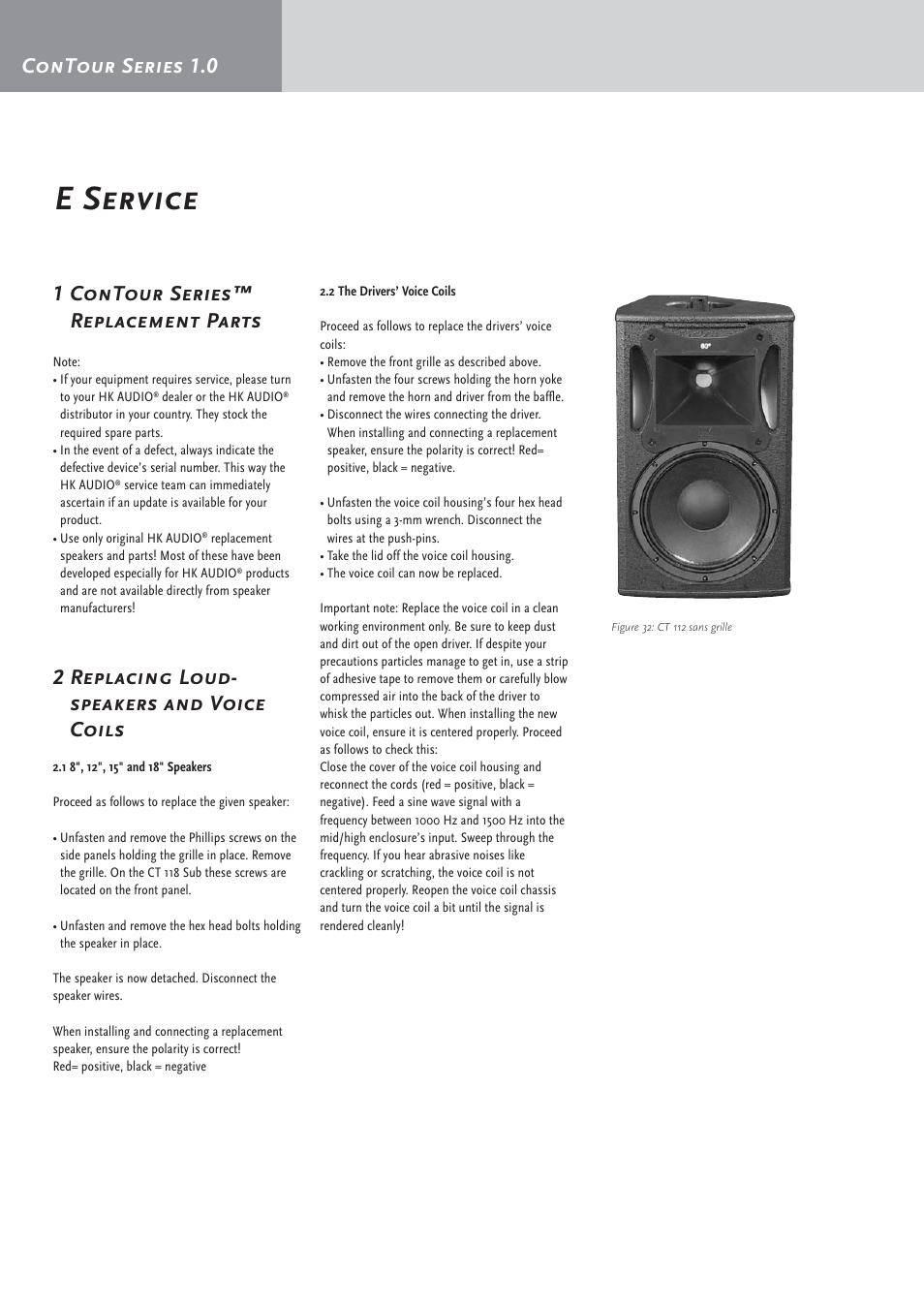 E service, 2 replacing loud- speakers and voice coils | HK Audio CT 118 Sub User Manual | Page 18 / 20