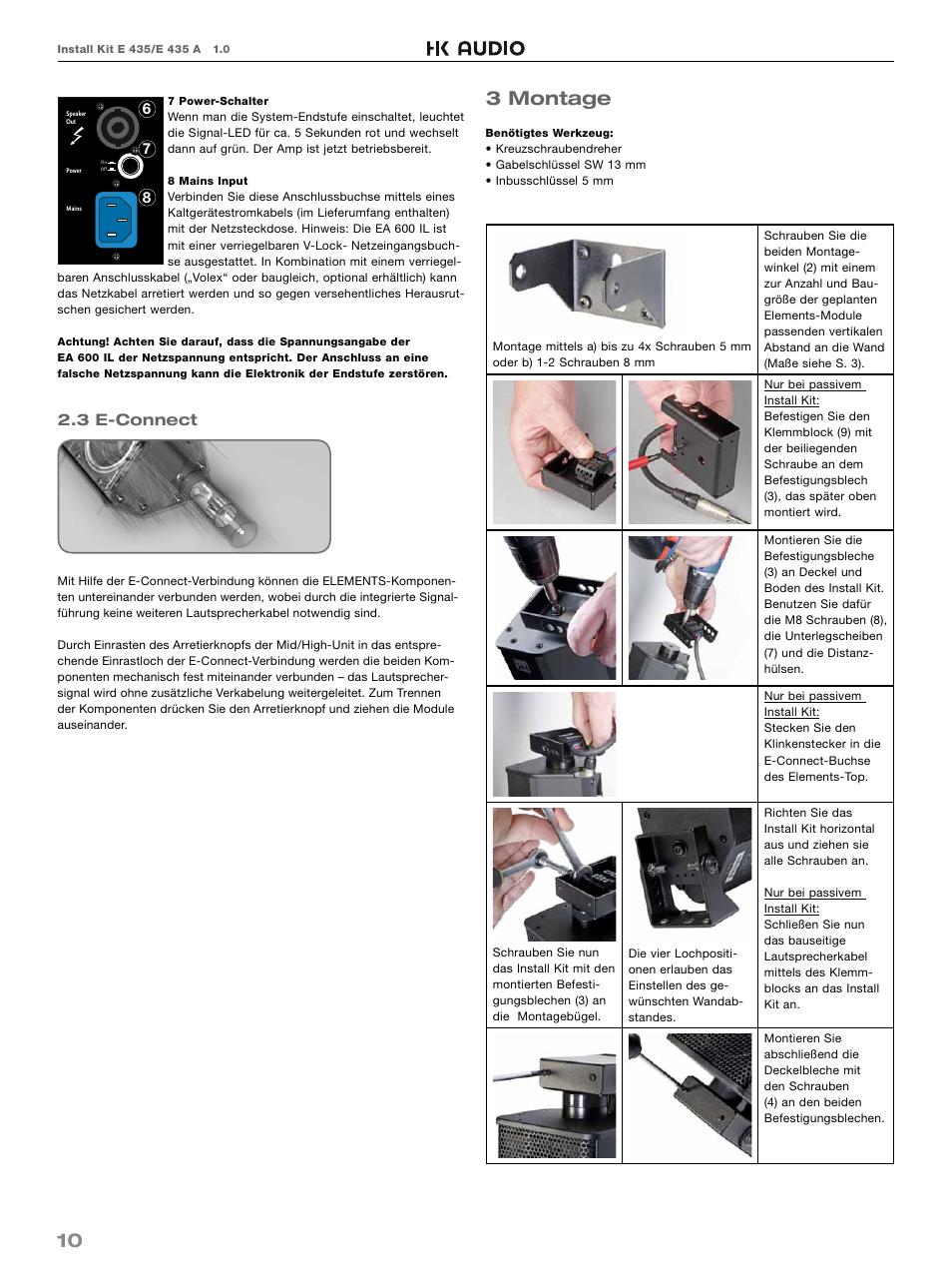 3 montage, 3 e-connect | HK Audio E 435 INSTALL KIT User Manual | Page 10 / 24