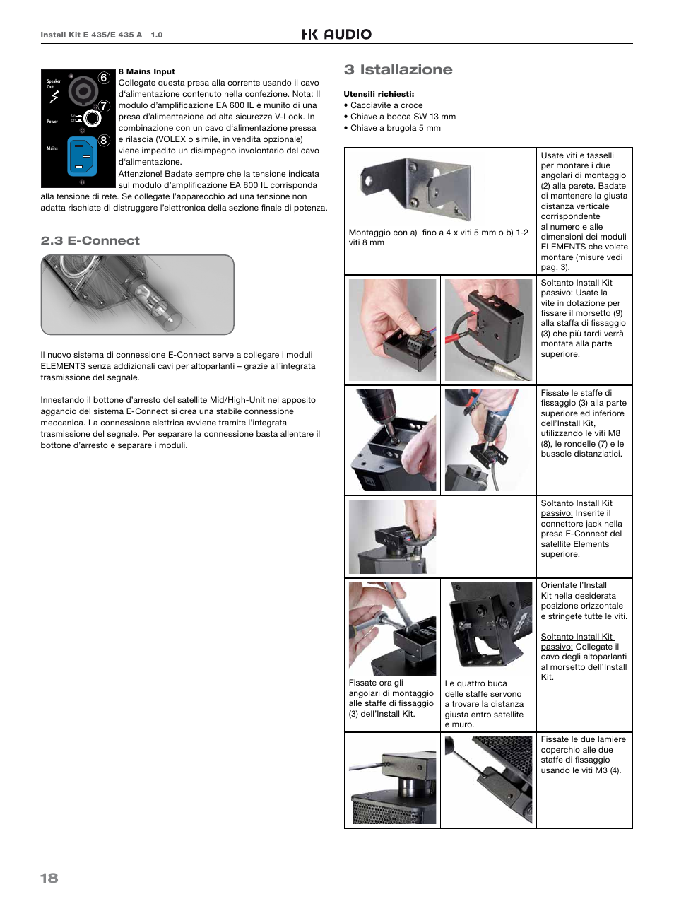 3 istallazione, 3 e-connect | HK Audio E 435 INSTALL KIT User Manual | Page 18 / 24