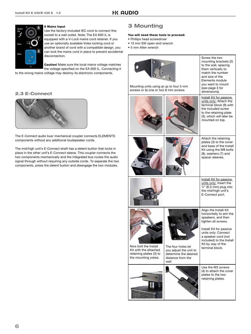 3 mounting, 3 e-connect | HK Audio E 435 INSTALL KIT User Manual | Page 6 / 24