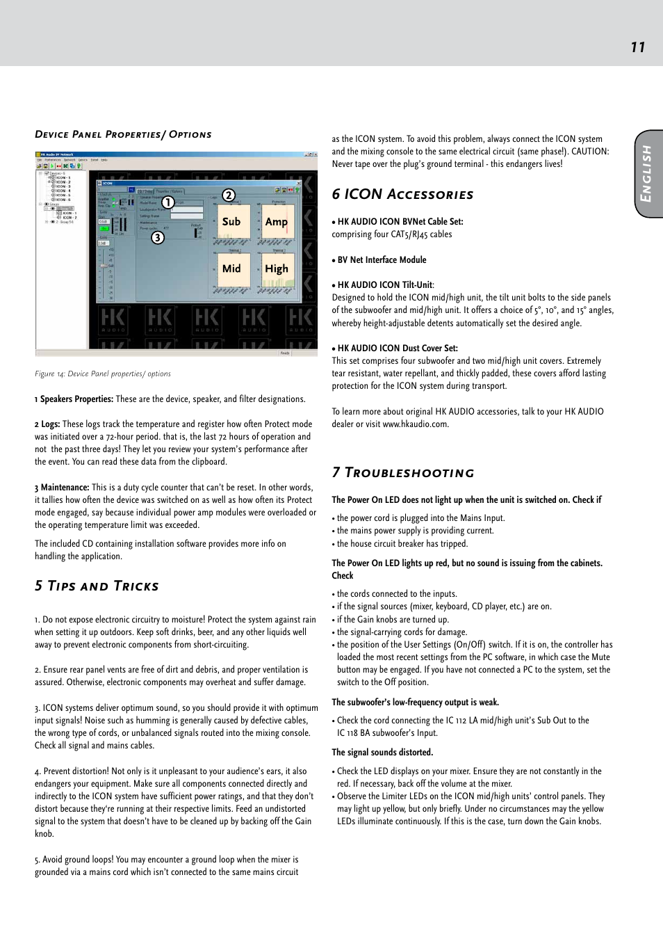5 tips and tricks, 6 icon accessories, 7 troubleshooting | En g li sh | HK Audio IC 118 BA User Manual | Page 11 / 34