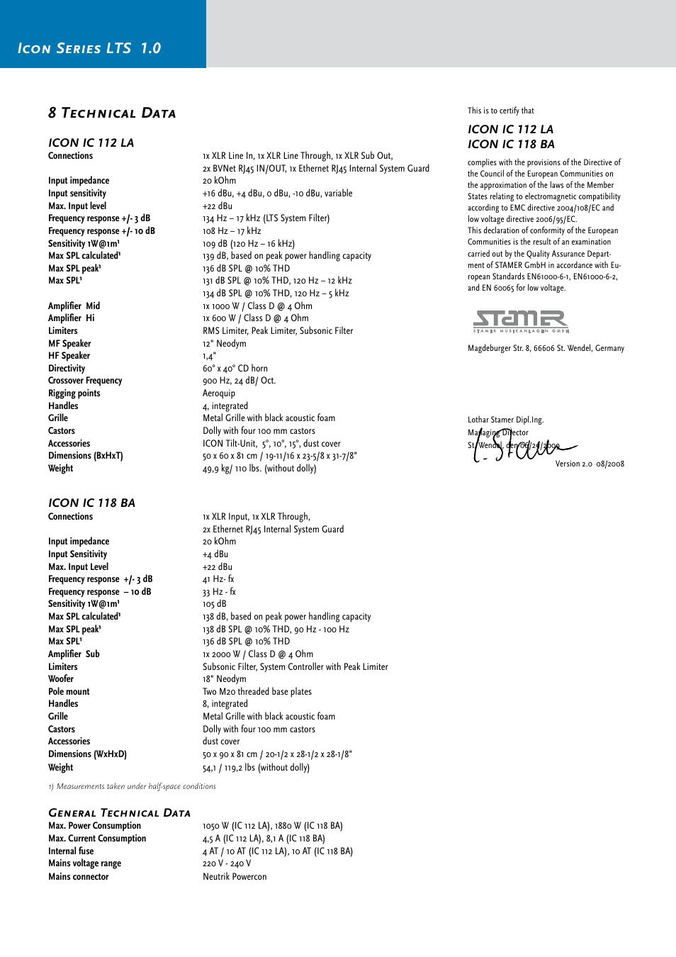 Icon series lts 1.0 8 technical data | HK Audio IC 118 BA User Manual | Page 12 / 34