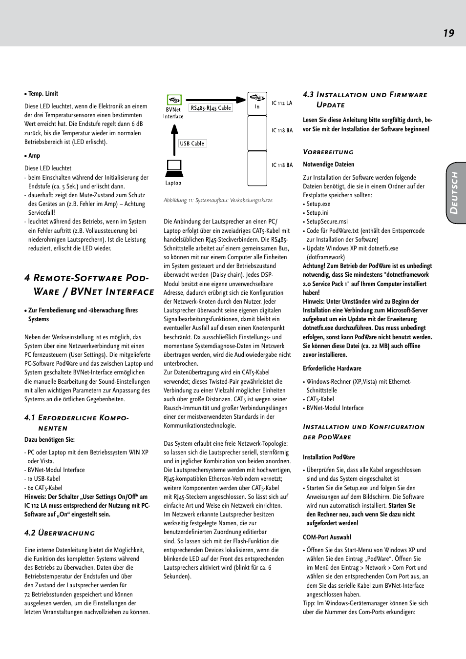 4 remote-software pod- ware / bvnet interface, Deu ts ch | HK Audio IC 118 BA User Manual | Page 19 / 34