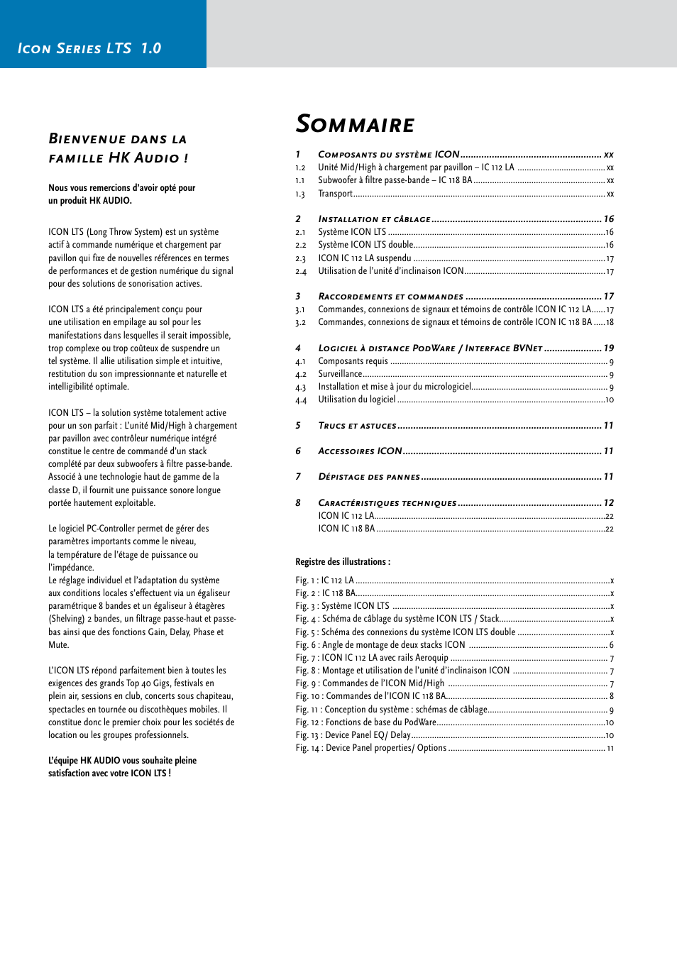 Sommaire, Icon series lts 1.0, Bienvenue dans la famille hk audio | HK Audio IC 118 BA User Manual | Page 24 / 34