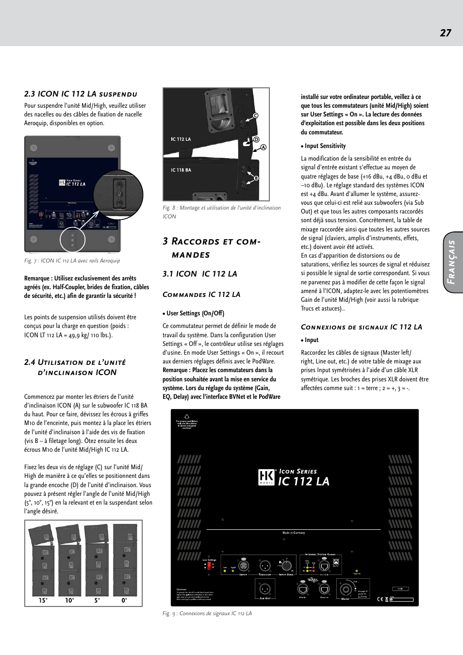 3 raccords et com- mandes, Fr an ça is | HK Audio IC 118 BA User Manual | Page 27 / 34