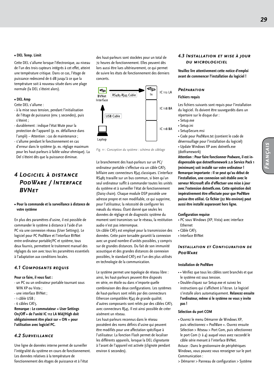4 logiciel à distance podware / interface bvnet, Fr an ça is | HK Audio IC 118 BA User Manual | Page 29 / 34