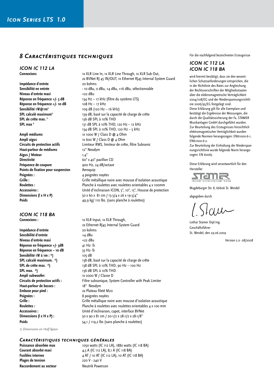 Icon series lts 1.0 8 caractéristiques techniques | HK Audio IC 118 BA User Manual | Page 32 / 34