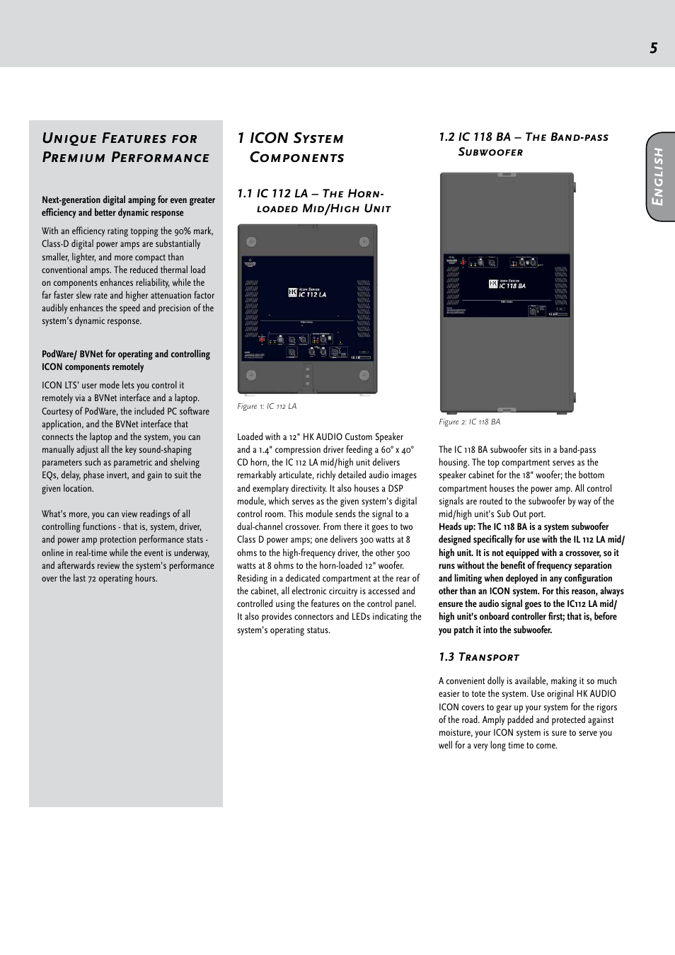 55 unique features for premium performance, 1 icon system components, En g li sh | HK Audio IC 118 BA User Manual | Page 5 / 34