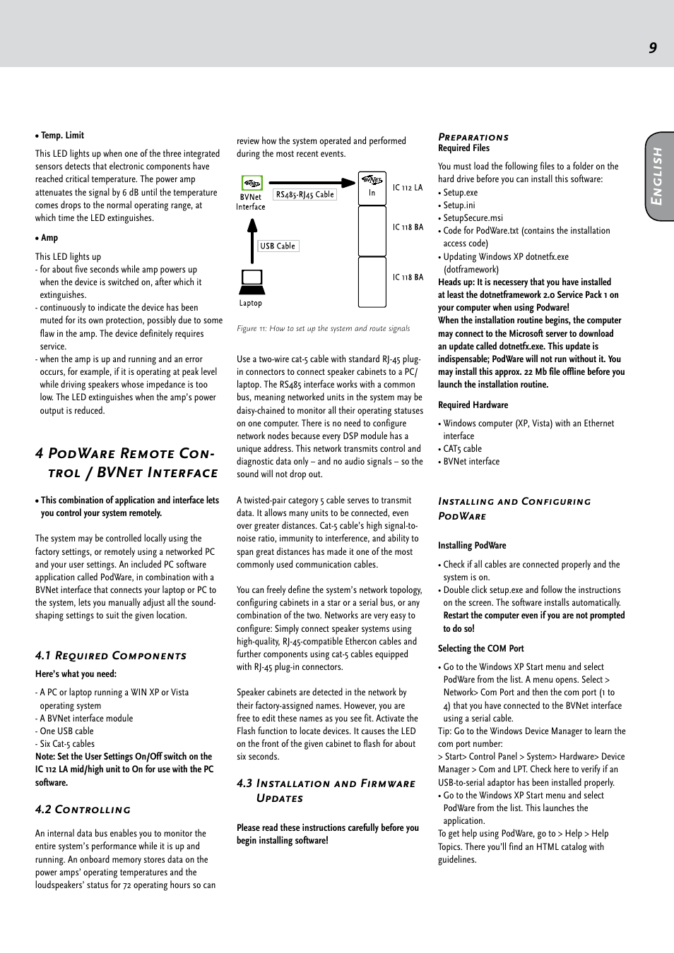 4 podware remote con- trol / bvnet interface, En g li sh | HK Audio IC 118 BA User Manual | Page 9 / 34