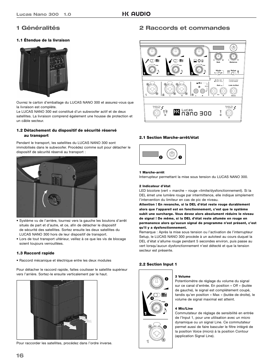 16 1 généralités, 2 raccords et commandes, 1 étendue de la livraison | 3 raccord rapide | HK Audio LUCAS NANO 300 User Manual | Page 16 / 44