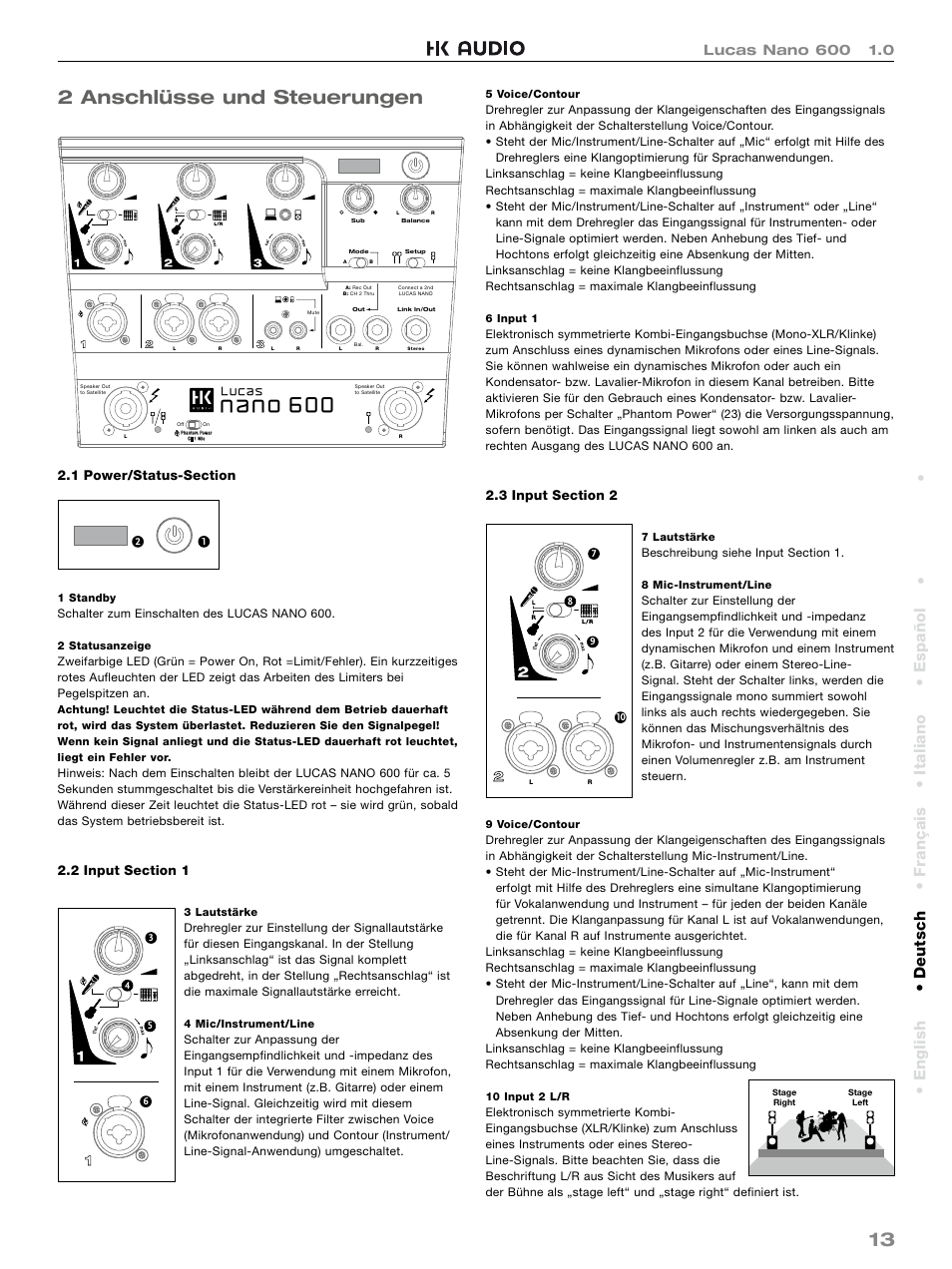 13 2 anschlüsse und steuerungen | HK Audio LUCAS NANO 600 User Manual | Page 13 / 64