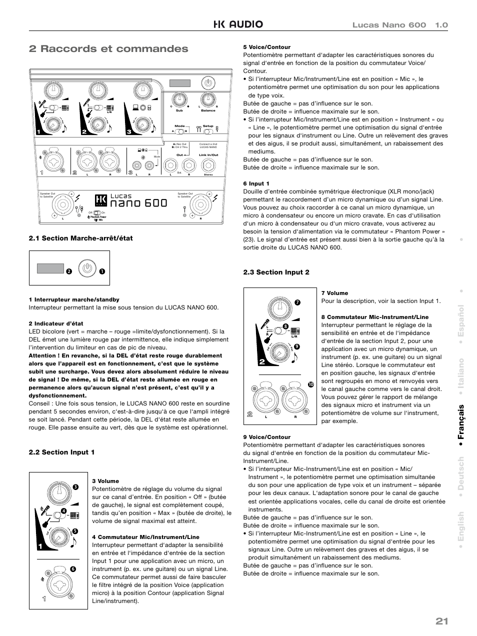 21 2 raccords et commandes | HK Audio LUCAS NANO 600 User Manual | Page 21 / 64