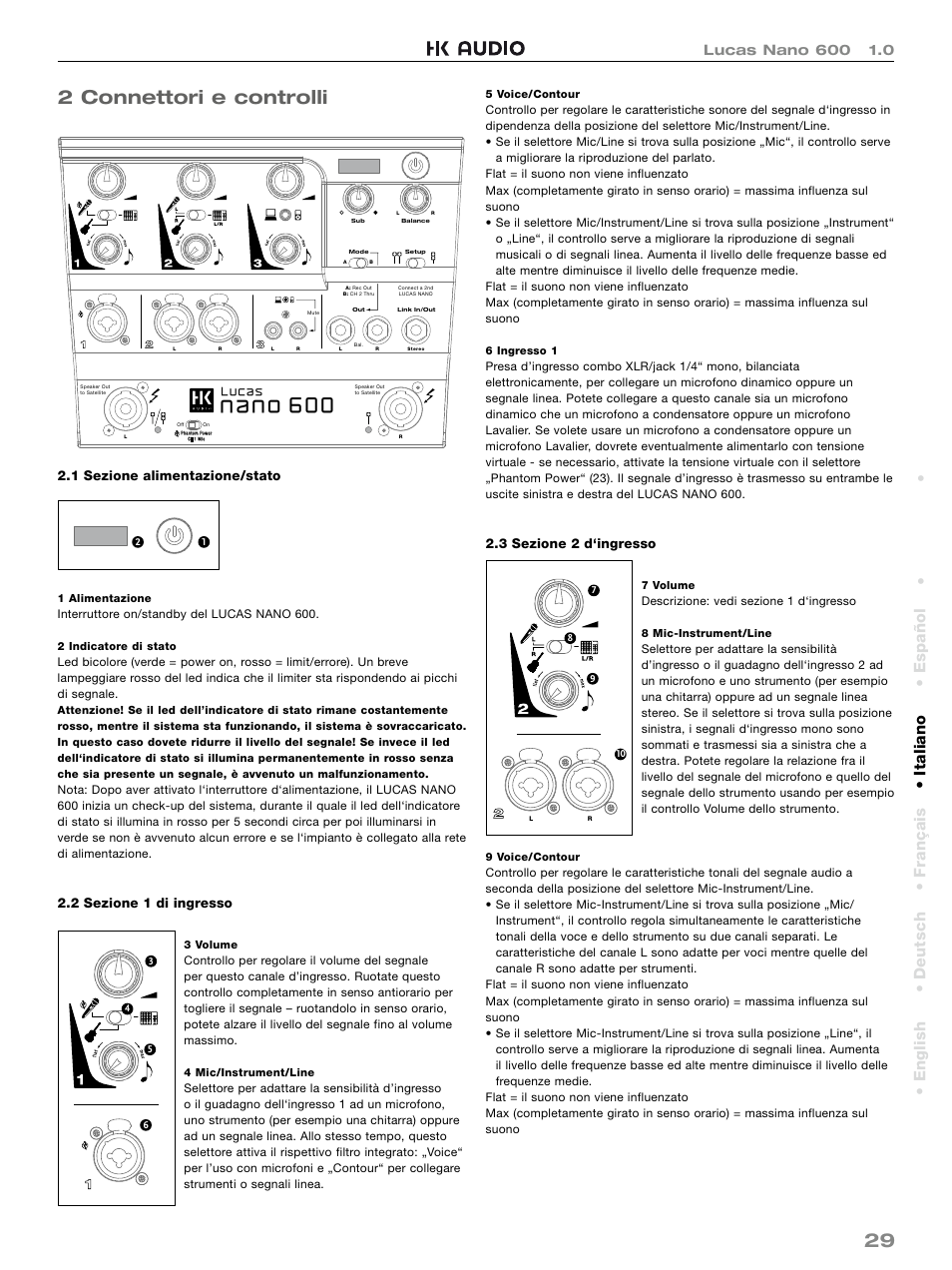 29 2 connettori e controlli | HK Audio LUCAS NANO 600 User Manual | Page 29 / 64