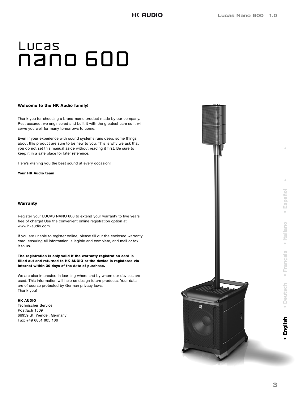 HK Audio LUCAS NANO 600 User Manual | Page 3 / 64