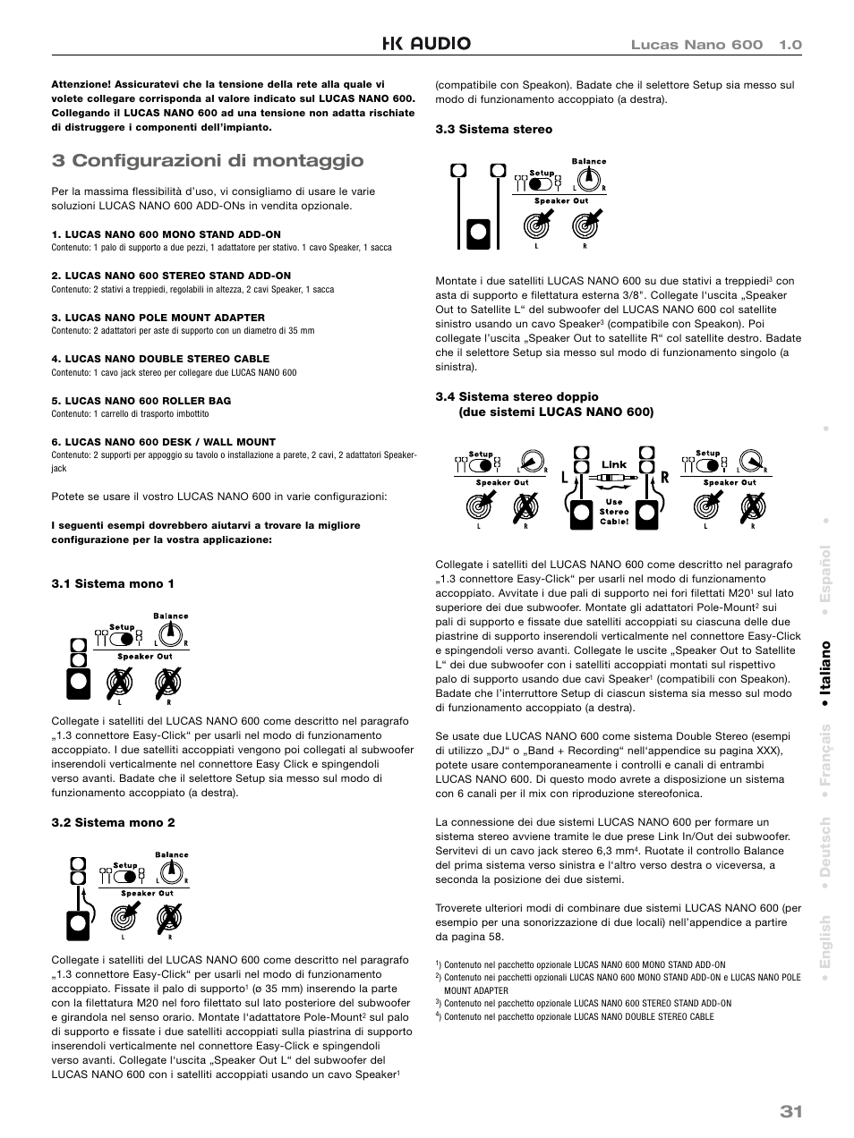 3 confi gurazioni di montaggio | HK Audio LUCAS NANO 600 User Manual | Page 31 / 64