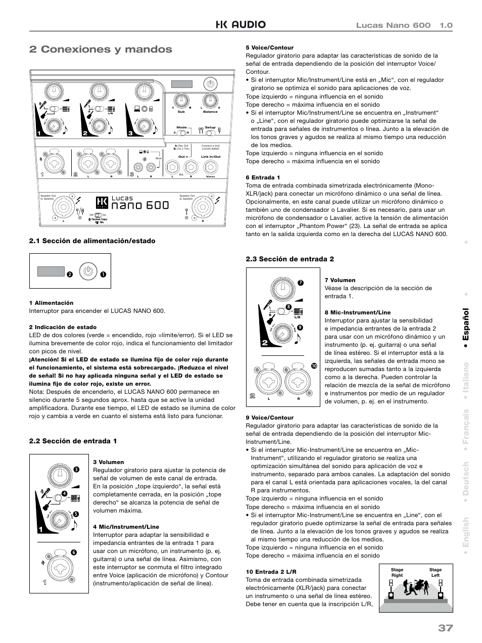 37 2 conexiones y mandos | HK Audio LUCAS NANO 600 User Manual | Page 37 / 64