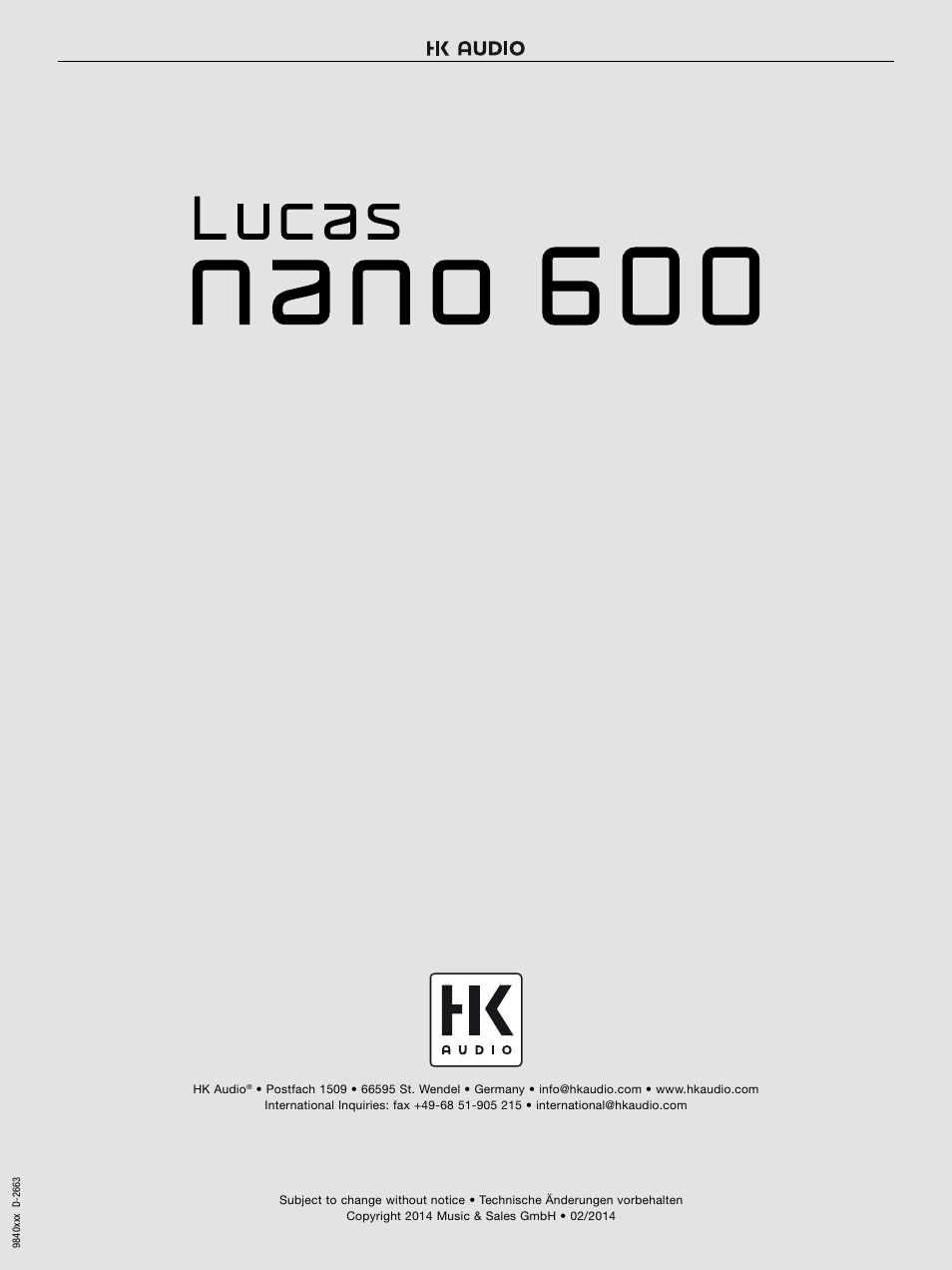 HK Audio LUCAS NANO 600 User Manual | Page 64 / 64