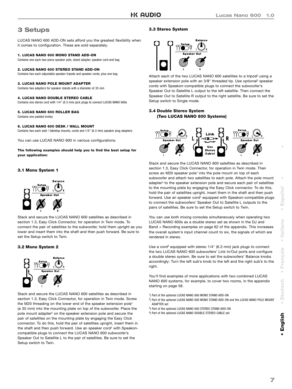 73 setups | HK Audio LUCAS NANO 600 User Manual | Page 7 / 64