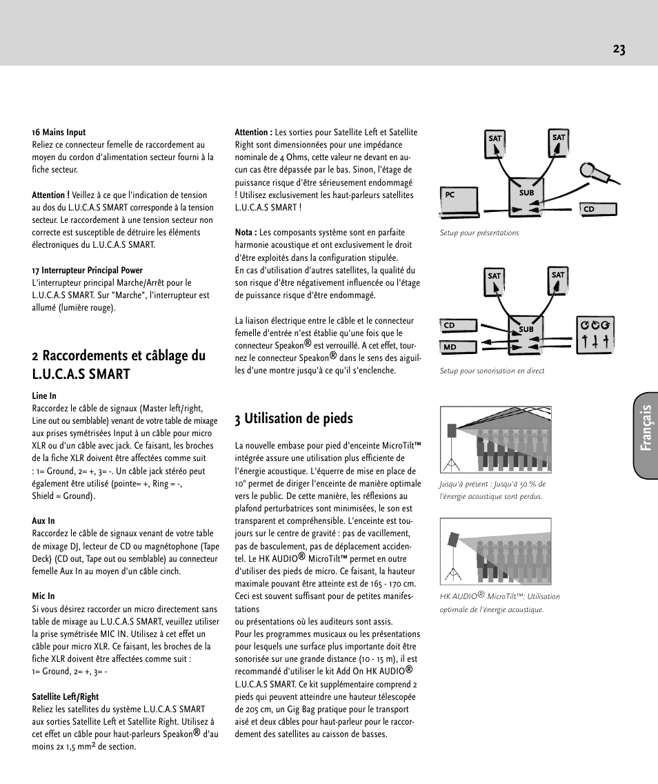 23 fr an ça is, 2 raccordements et câblage du l.u.c.a.s smart, 3 utilisation de pieds | HK Audio LUCAS SMART User Manual | Page 23 / 36